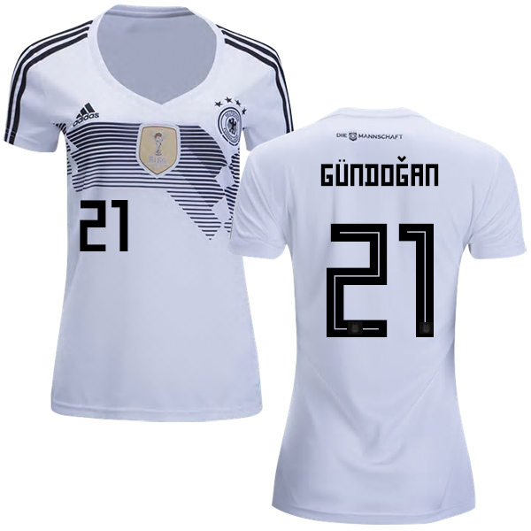 Women's Germany #21 Gundogan White Home Soccer Country Jersey